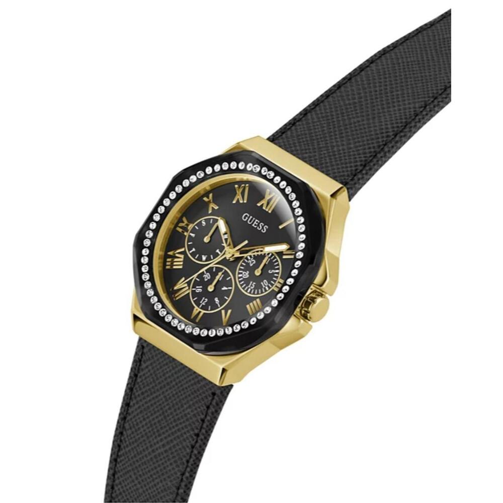 GUESS Women's Multi-Function Black Leather Watch … - image 2